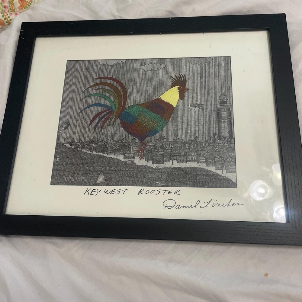 Key‎ West Rooster 12x12" Matted Art Print Colorful Abstract Funky  Kitchen
